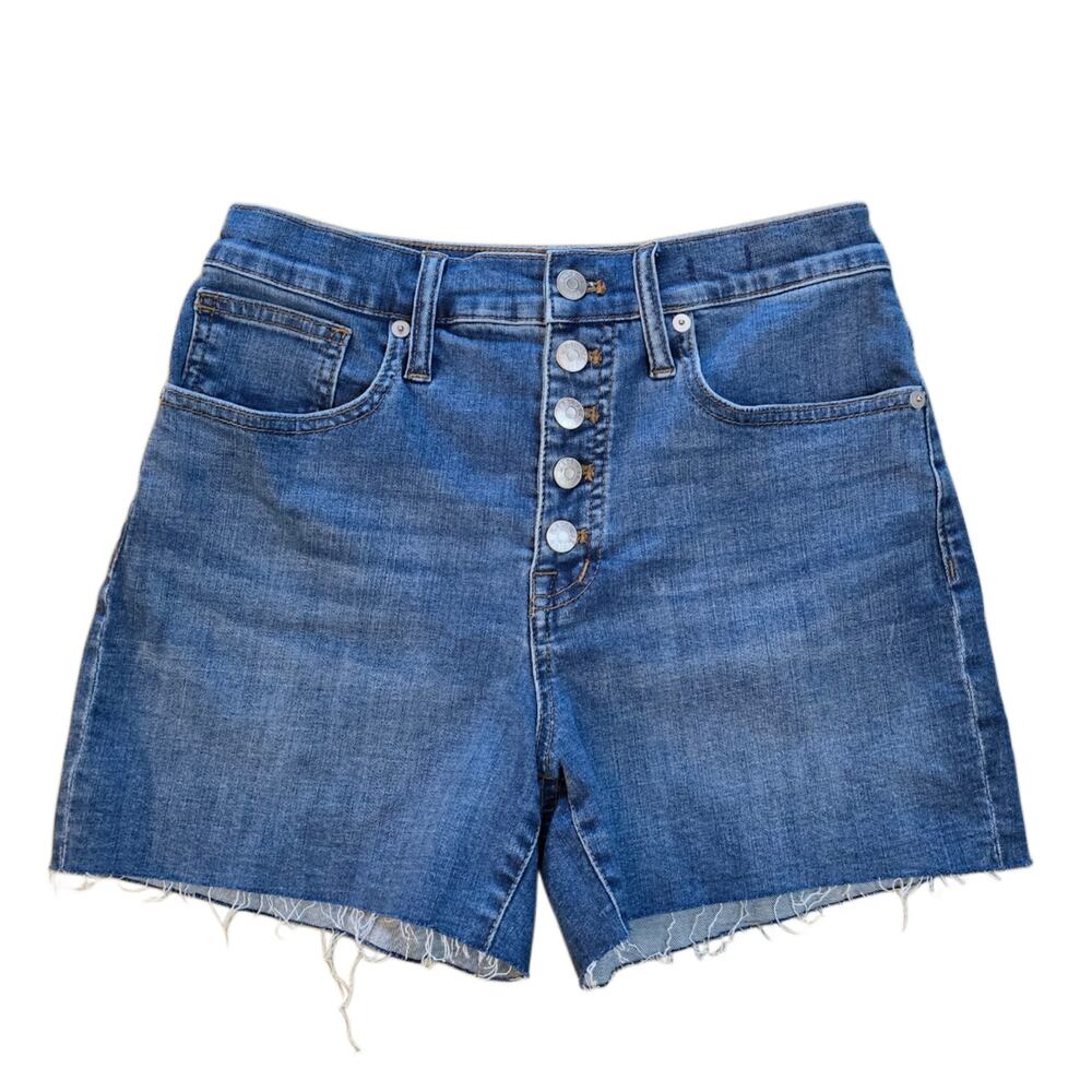 Madewell Cutoff Shorts High Rise Button Fly Med Wash Stretch Denim Women Size 26